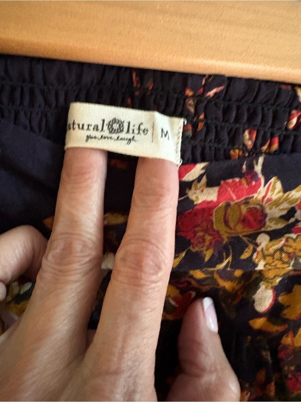 NATURAL LIFE Navy Floral Tiered Maxi Skirt with Warm Accent Blooms - Picture 4 of 4